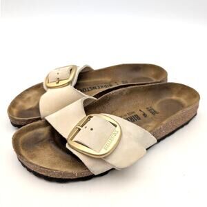 Birkenstock Madrid Big Buckle Nubuck Leather Sandals Ecru Size USW7/M5 EU38